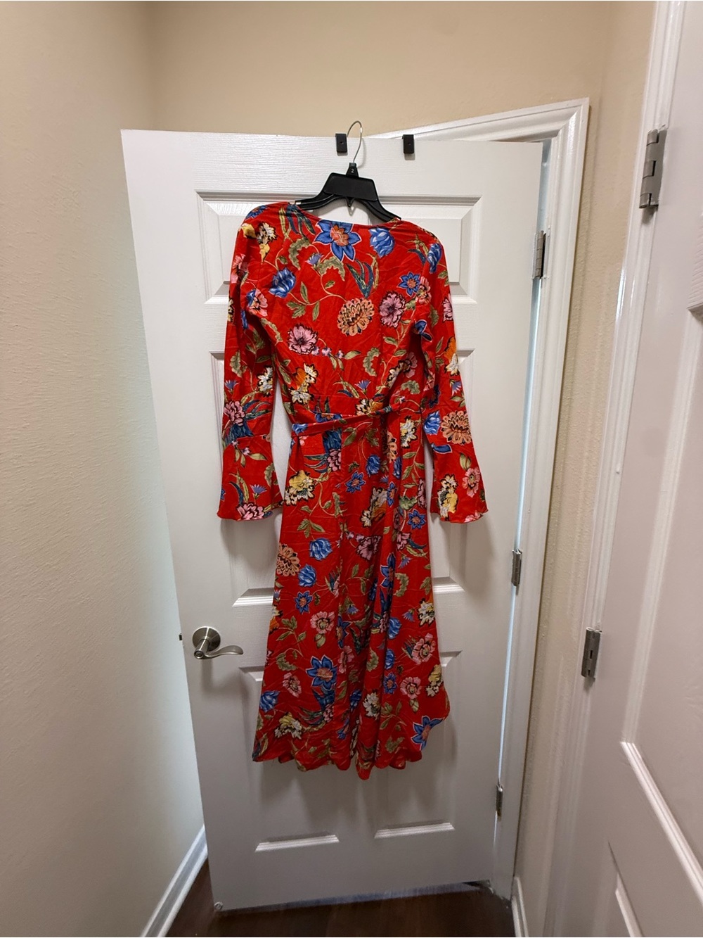 Floral Wrap Midi Dress in Red - Picture 2 of 3